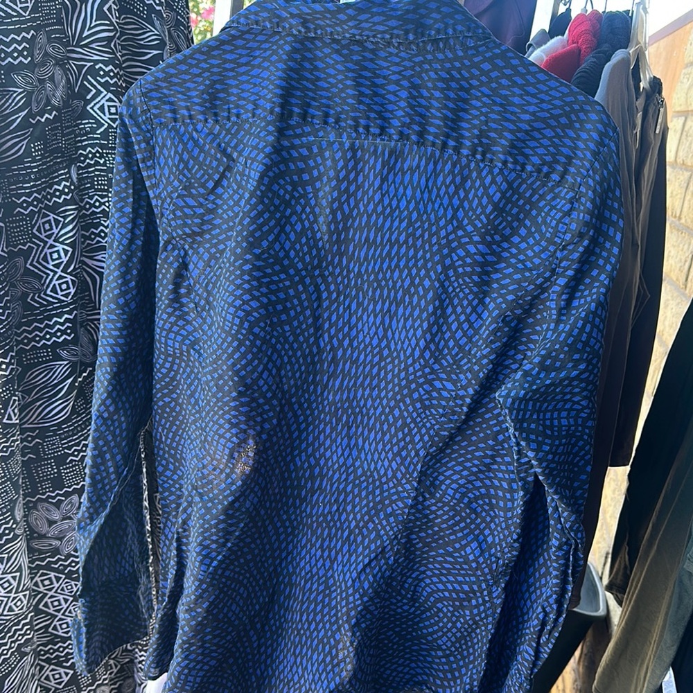 Express Blue Patterned Button Down Shirt - image 4